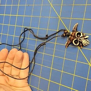 Bull Skull Cow Antler Black Pleather Adjustable Necklace Western